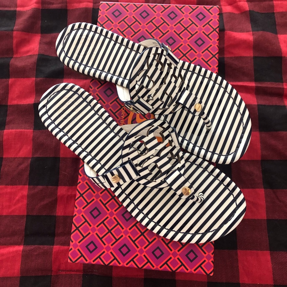 Tory Burch Miller Sandal Navy Stripe size 7